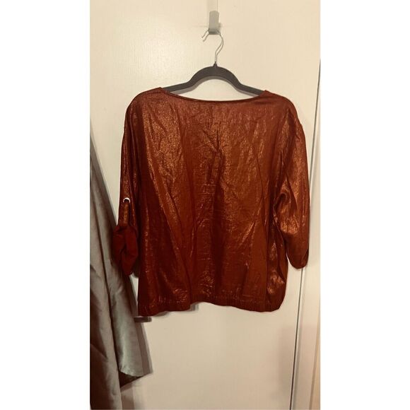 ELLEN TRACY BURNT ORANGE LINEN BLEND 3/4 SLEEVE BLOUSE SZ XL - Picture 5 of 9